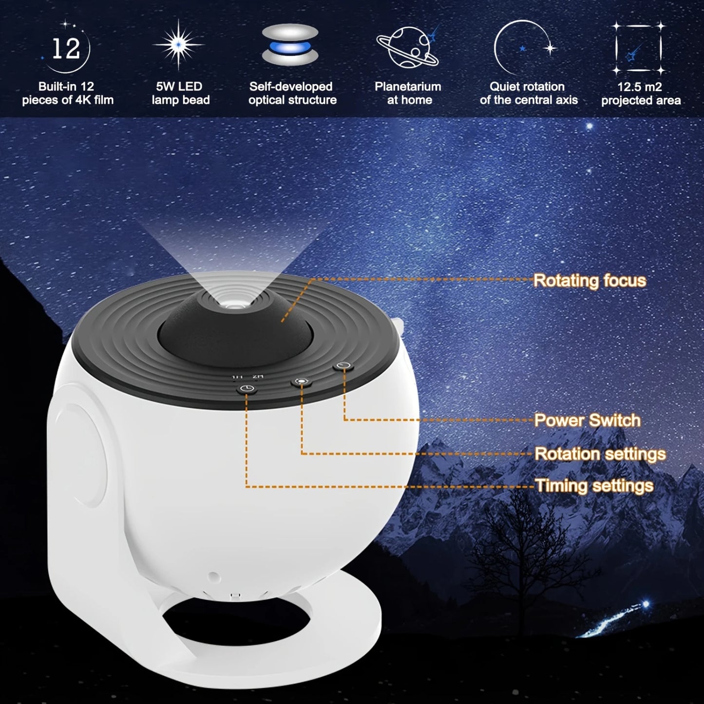 Cosmic Illusion: A starry sky projector with the effect of the northern lights